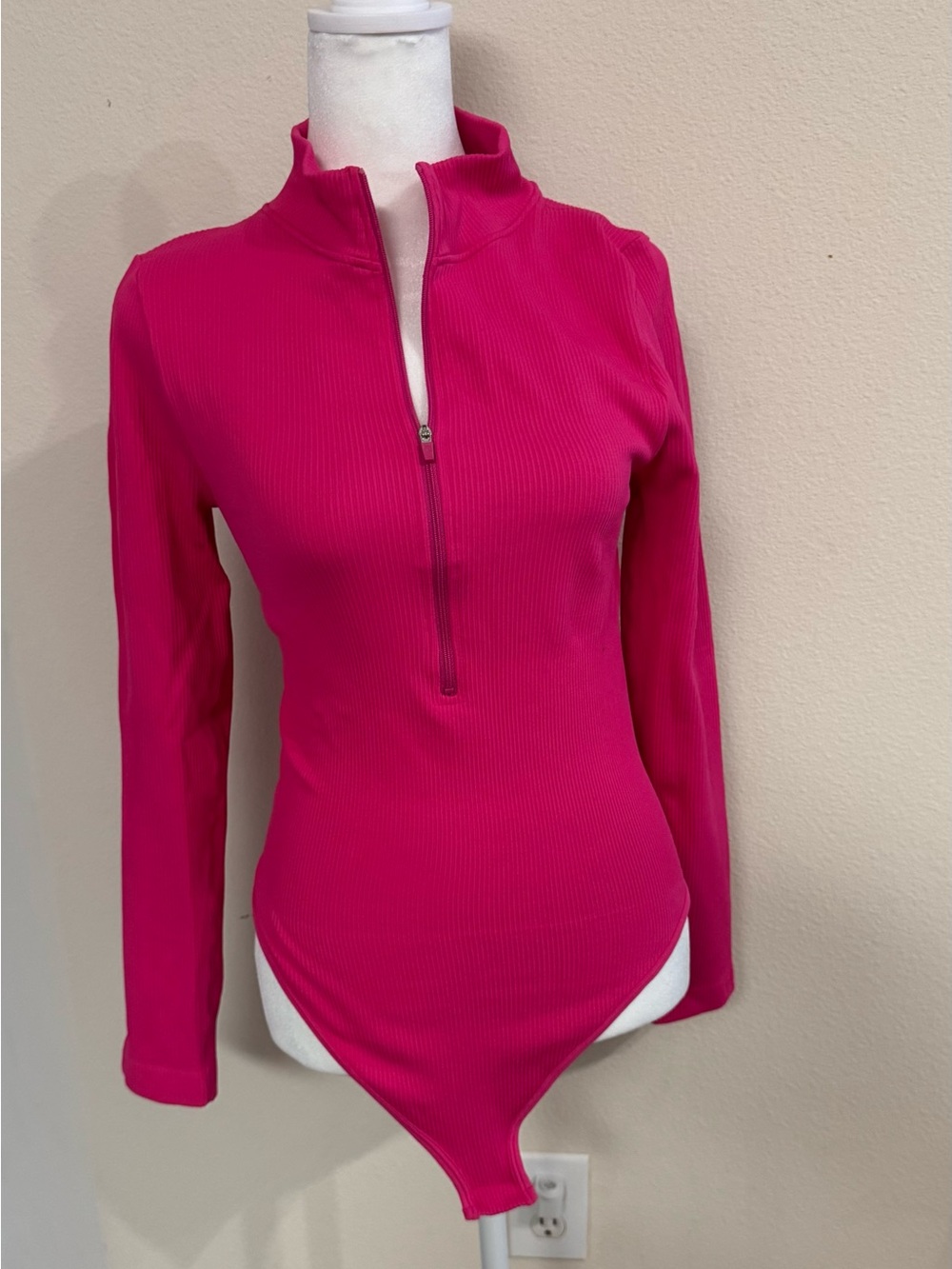 Women’s Pink Ribbed Half-Zip Bodysuit